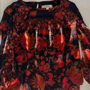 LOFT Black and Red Floral Blouse